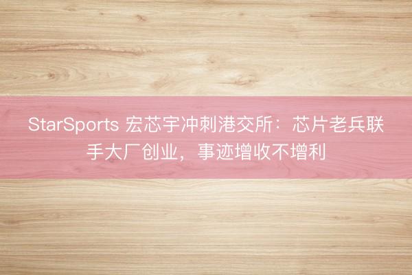 StarSports 宏芯宇冲刺港交所：芯片老兵联手大厂创业，事迹增收不增利