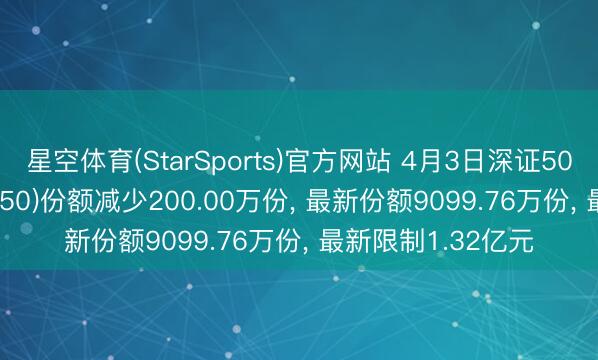 星空体育(StarSports)官方网站 4月3日深证50ETF易方达(159150)份额减少200.00万份， 最新份额9099.76万份， 最新限制1.32亿元