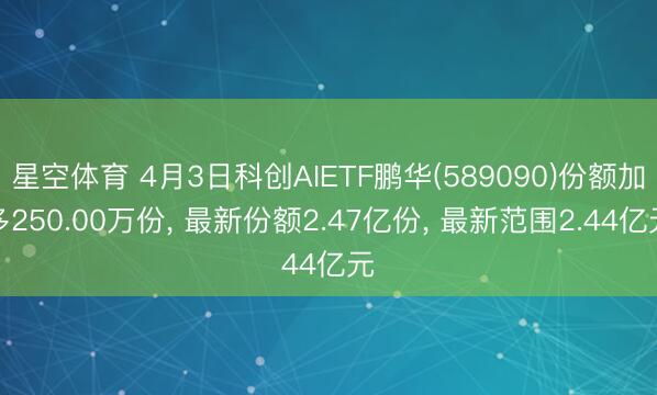 星空体育 4月3日科创AIETF鹏华(589090)份额加多250.00万份， 最新份额2.47亿份， 最新范围2.44亿元